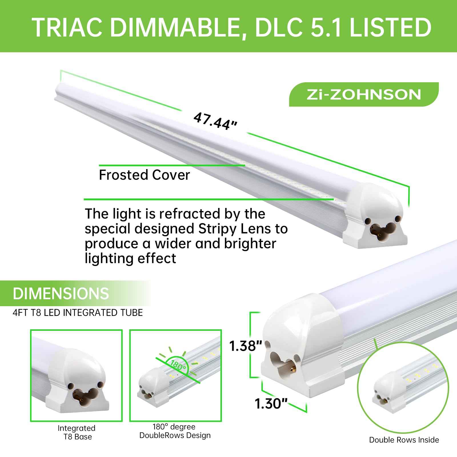 Zi-ZOHNSON 6 Pack 4FT LED Shop Light for Workshop,30W 3600LM 5000K,T8 Light Tube Bulbs Double Rows,Milky Cover,High Output,LED Shop Lights for Garage,Warehouse Basement, Garage