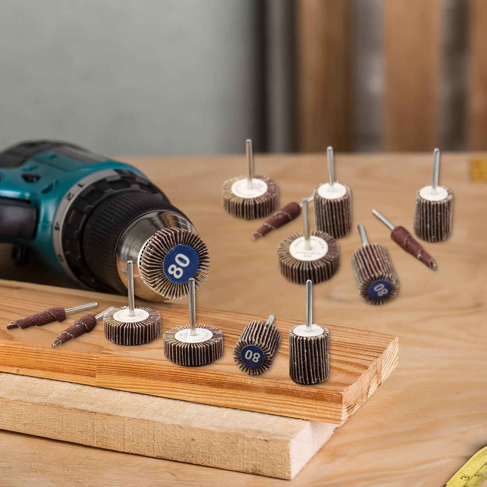 Mixiflor 60 Pcs Flap Wheel Sander for Dremel, 80 Grit Flap Sanding Wheel Rotary Tool Accessories Kit for Removing Rust and Polishing,1/8-inch Shank