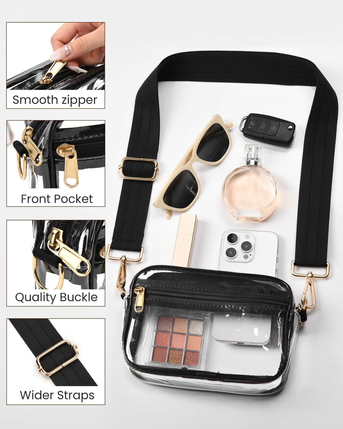 HULISEN Clear Crossbody Bag Stadium Approved, Clear Purses for Women, Transparent Handbag for Concerts & Sports Events Fans