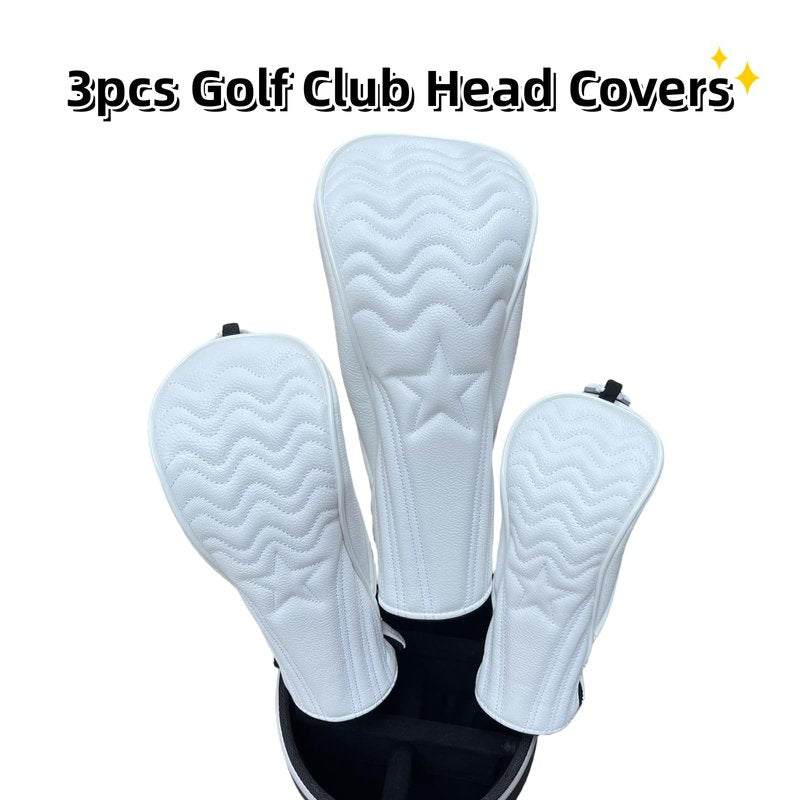 3pcs Driver Headcover Fairway Wood Head Covers Hybrid Headcover,PU Leather Golf Headcovers for Driver, 3 5 Wood,Hybrid, Golf Club Covers for Men,Headcovers Set fits for All Brand (White 1 3 H)