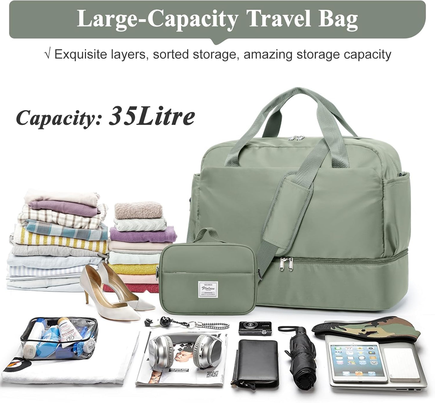 Skiennix Travel Duffel Bag for Women - Carry-On Overnight Weekender with Wet Pocket & Toiletry Bag | 18x14x8