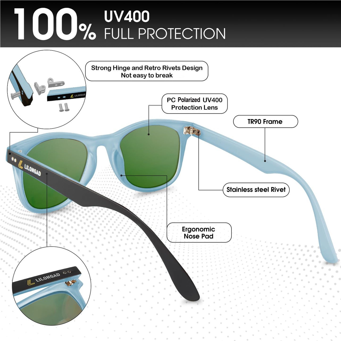LILONGAD PC-Polarized Sunglasses for Men & Women – TR90 Frame, Mirrored, Anti scratch polarized sunglasses Lenses, UV400 for Running & Driving (Blue/Green REVO)