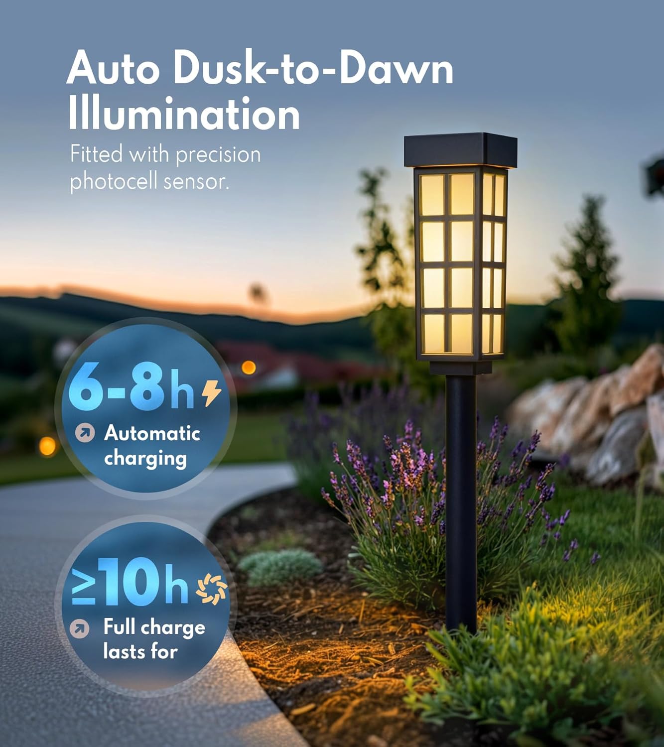 24" Solar Pathway Lights - 8 Pack Outdoor Garden Lights with Auto On/Off, Waterproof IP65