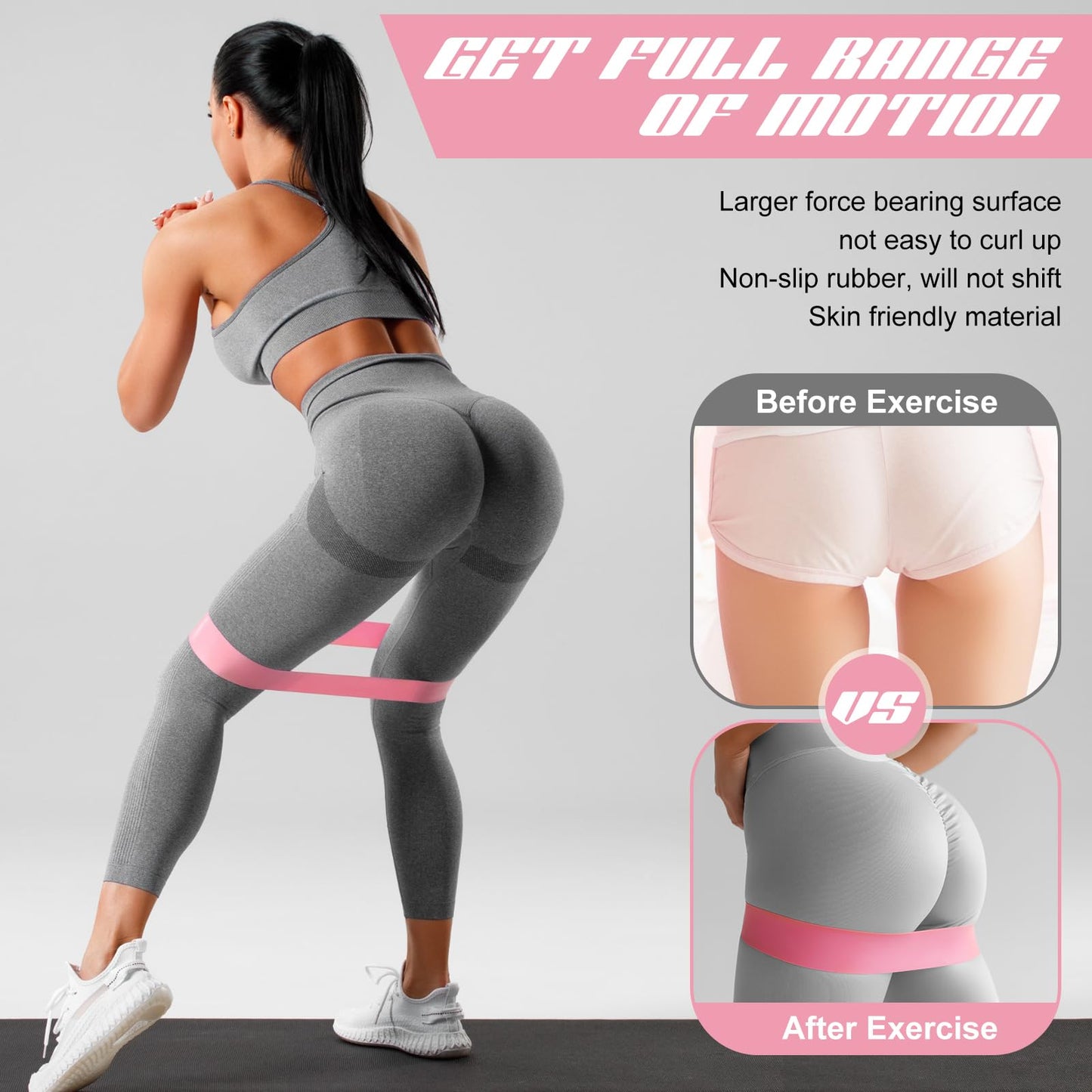 Hollowfly 12 Pcs Latex Resistance Loop Exercise Bands for Booty Workout Stretch Exercise Bands Non Slip for Legs Squat Resistance Loop Women Men Starter Butt Hip Thigh Fitness(Light Pink,Light)