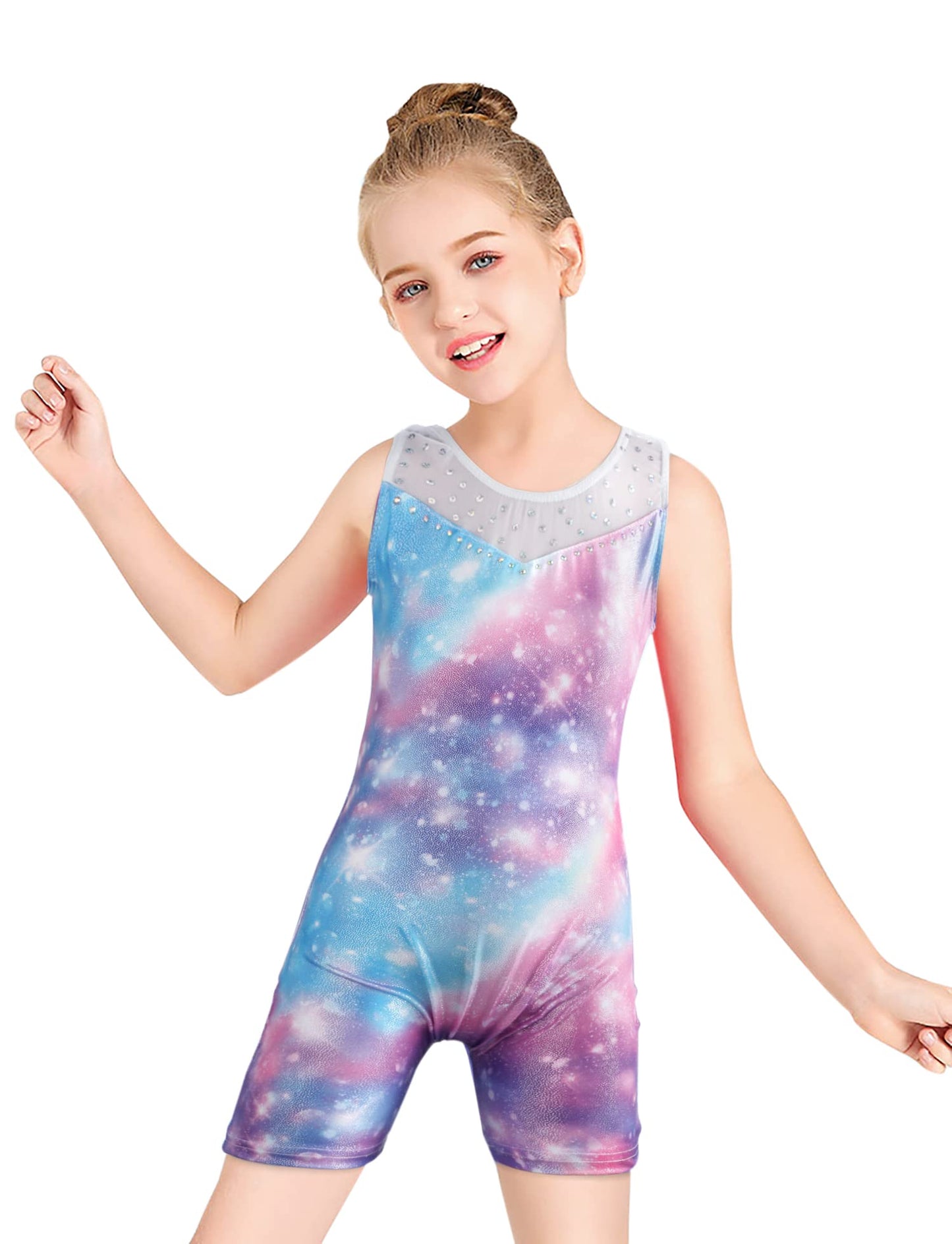 Belovance Leotards for Girls Gymnastics Unicorn Athletic Dance Wear Shiny Rainbow Blue Hotpink (Rainbow Galaxy, 2-3T)