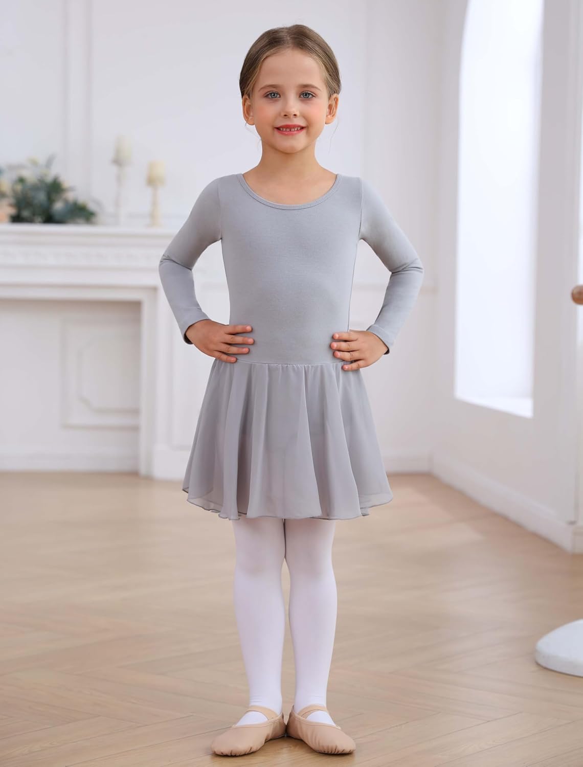 MdnMd Toddler Girls Ballet Leotard - Puff Sleeve Skirted Ballerina Dress | Comfortable Fit