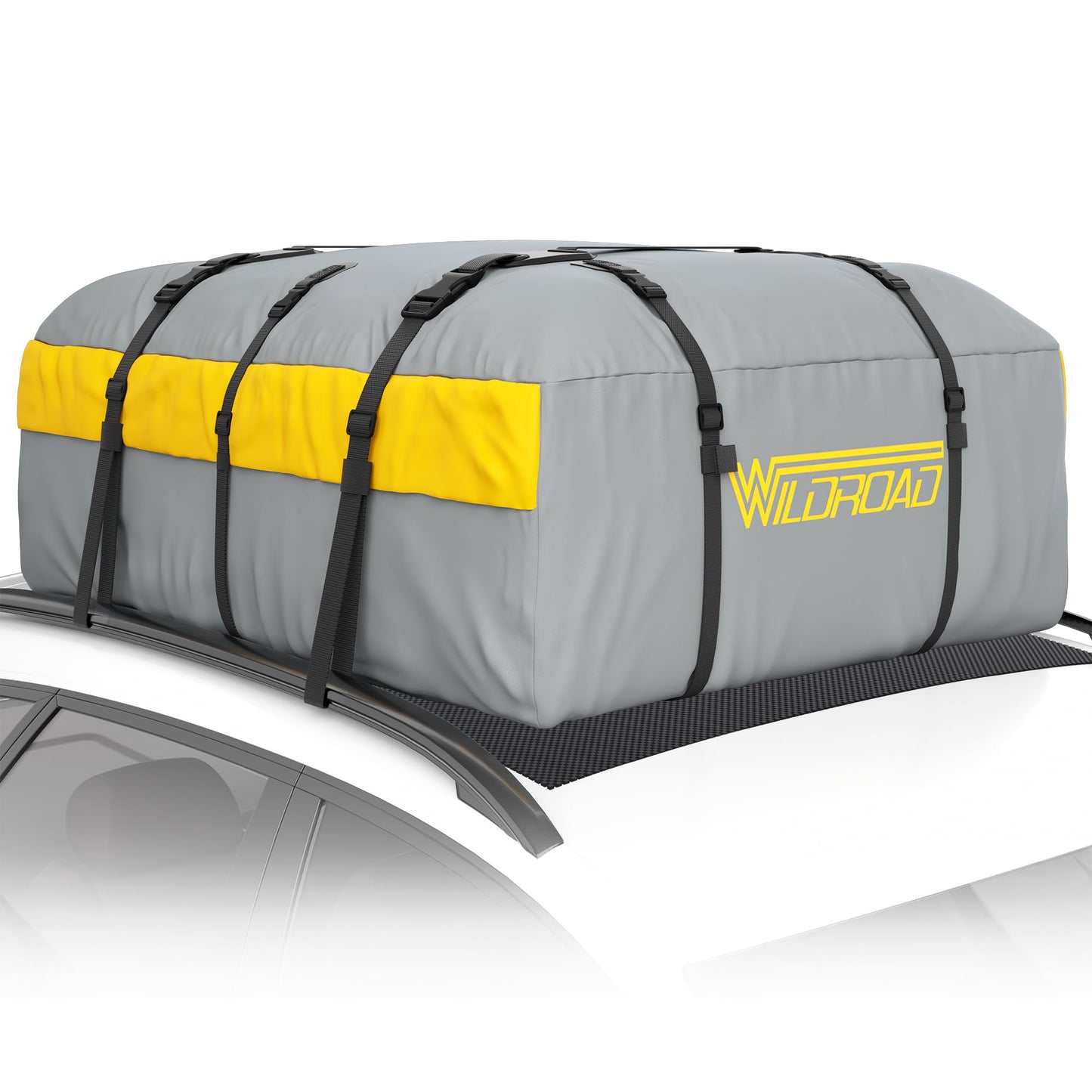 Car Roof Bag Rooftop Cargo Carrier, 21 Cubic Feet Waterproof Roof Luggage Cargo Carrier Bag with Anti-Slip Mat for All Cars Vehicles SUV with/Without Rack (with 2PCS 4M Ratchet Straps)