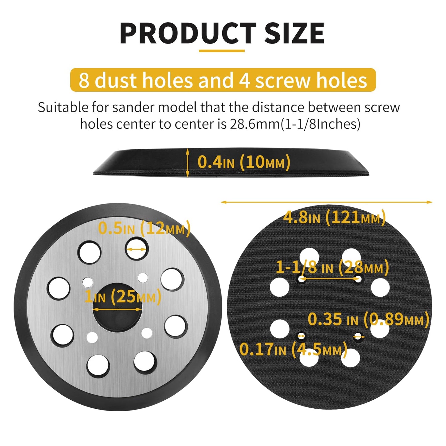 Gnellkoor 2 Pack 5 in 8 Hole Hook & Loop Orbital Sander Metal Pad Compatible with SKIL SR211601 SR6604B-10 SR660302 SR660302 Random Orbital Sander Replacement Part