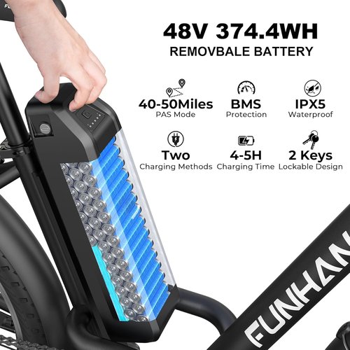 Funhang Electric Bike - 26" City Cruiser Ebike with 1000W Motor, 50 Miles Range, 7-Speed, UL 2849 Certified