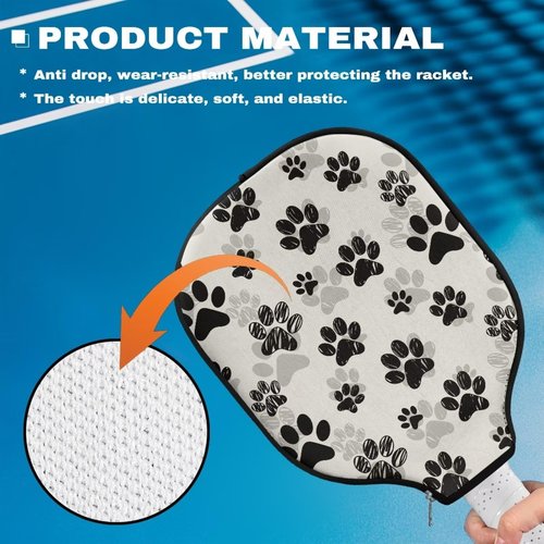 Babrukda Dog Paws Print Pickleball Paddle Covers Only Paddles Holder Sleeve Fits Most Rackets 1 Pack Paddle Case Racket Covers Universal Size Pickleball Accessory and Gift White