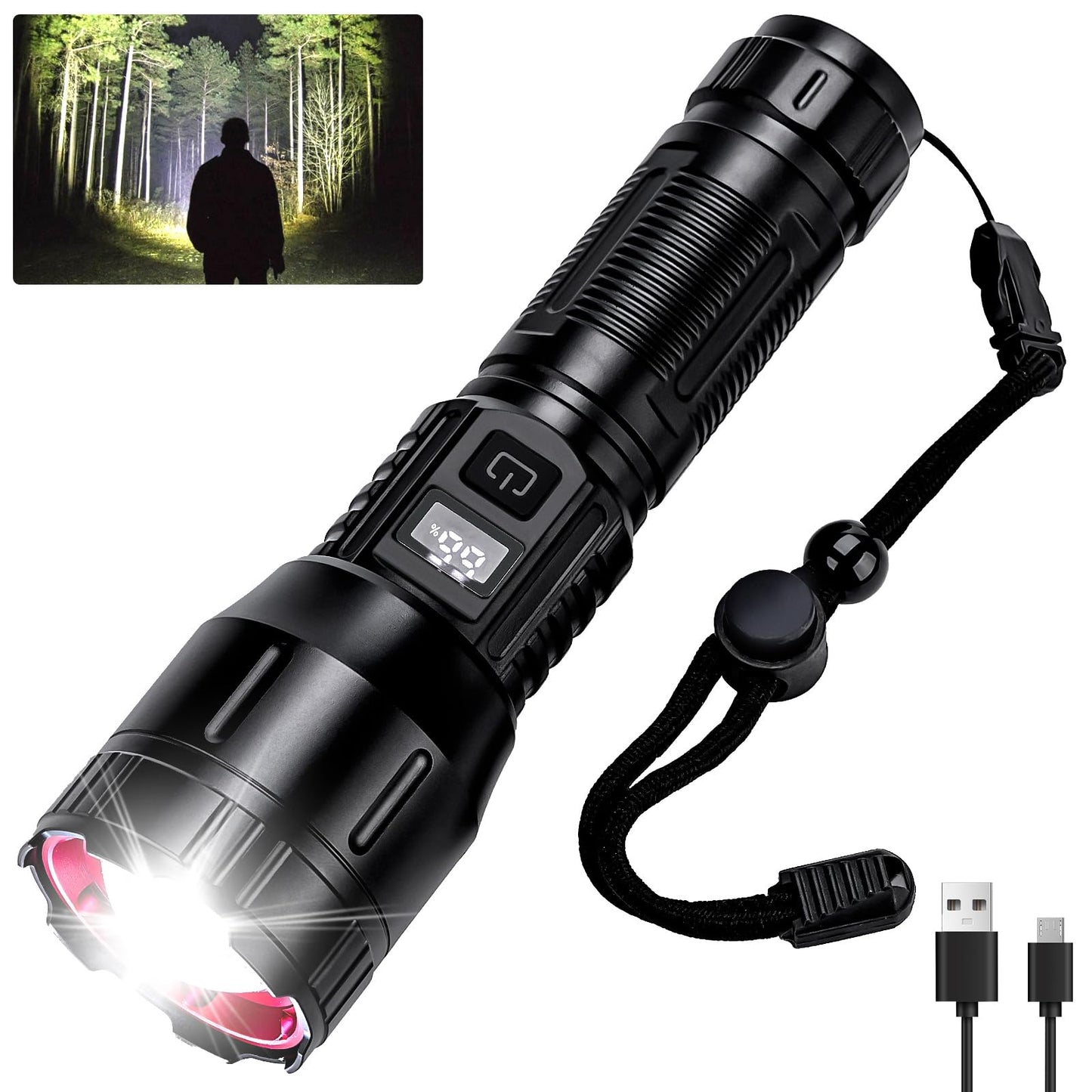 Ewenele Flashlight High Lumens Rechargeable, 1,500,000L Handheld Zoomable LED Flashlights High Powered, Super Bright Flash Lights with 3 Modes, USB C, Outdoor Flash Light for Emergency