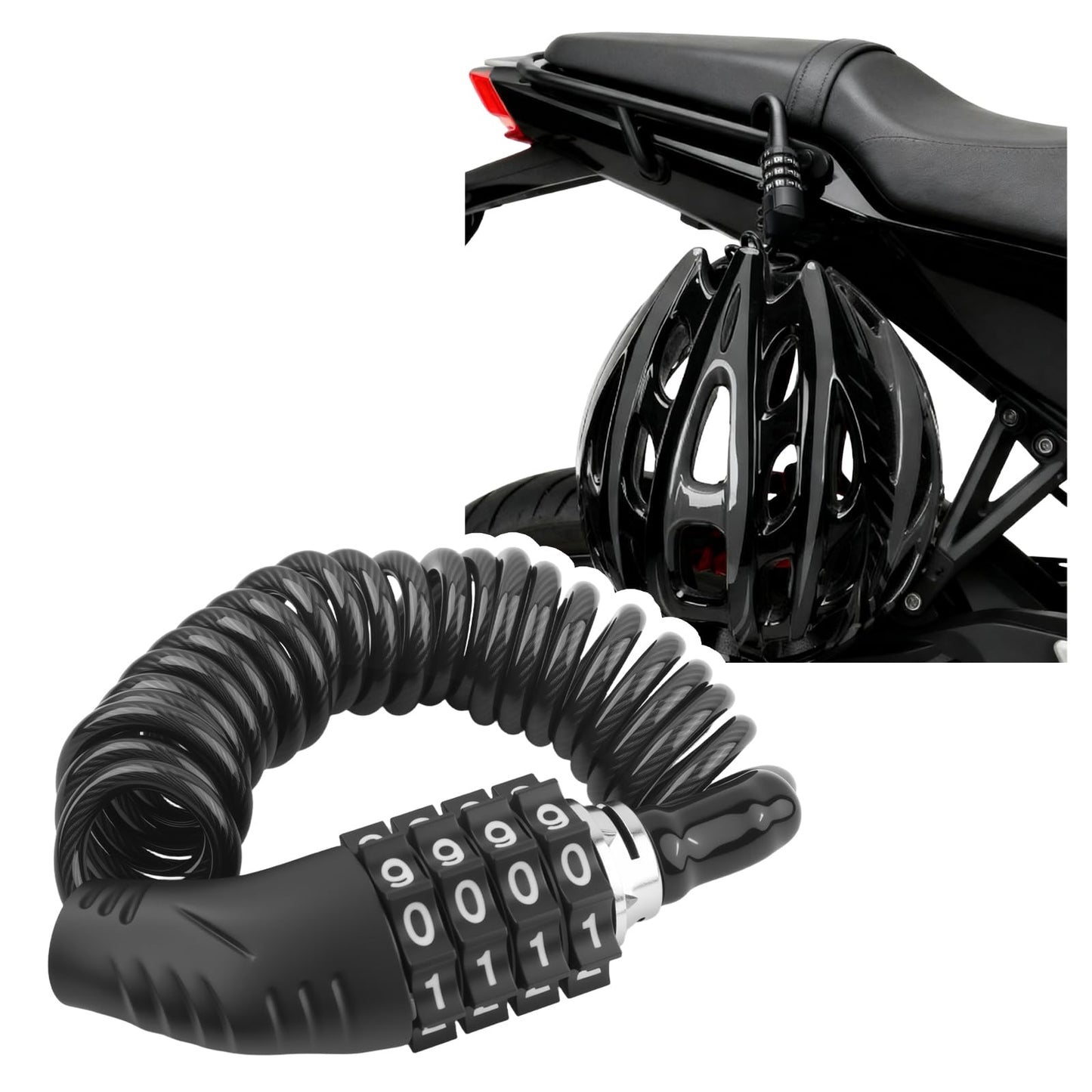 Motorcycle Helmet Lock with Retractable Cable & 4-Digit Combination,Anti Theft Bike Locks for Helmets Fit Through Small Holes,Lightweight Helmet Lock Motorcycle Accessories