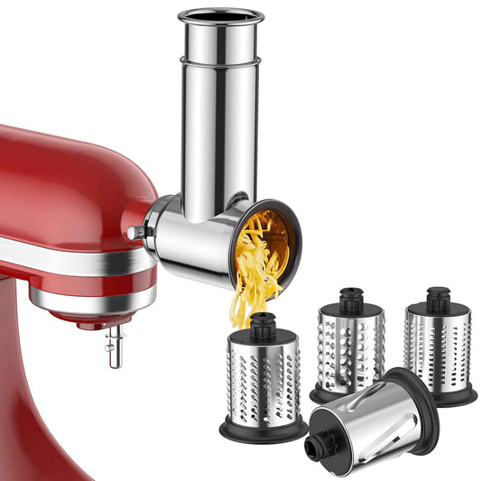 Stainless Steel Slicer Shredder Attachment for KitchenAid Stand Mixer, Cheese Grater Attachment for KitchenAid, Salad Maker, Grinding Powder, Dishwasher Safe with 4 Blades by InnoMoon