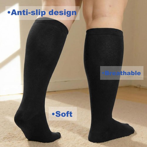 4 Pairs Plus Size Compression Socks for Women Wide Calf L/XL-5XL (15-20mmhg) Compression Socks Men Knee High Support Compression Stockings for Women Wide Calves Big Calf Wide Leg Foot for Nurses and Flying