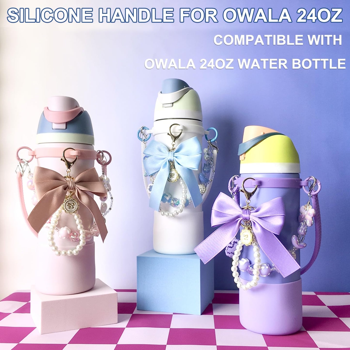 Silicone Boot Set for Owala Water Bottle 24 oz,Water Bottle Handle Strap for Owala Accessories, water bottle boot,Charms,Rubber Bottoms,Decorative