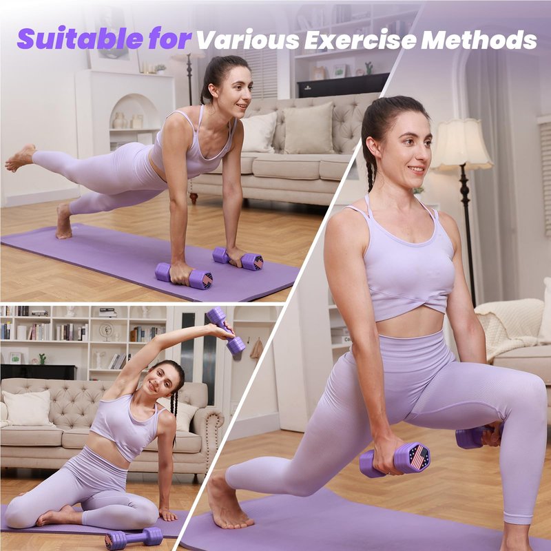 Zempox Adjustable Dumbbell Set of 2, 4 in 1 Hand Weights for Women at Home, 5 lb Weights Dumbbells set of 2, Each 2lb 3lb 4lb 5lb with TPU Soft Rubber Handle for Home Gym Exercise Training, Purple