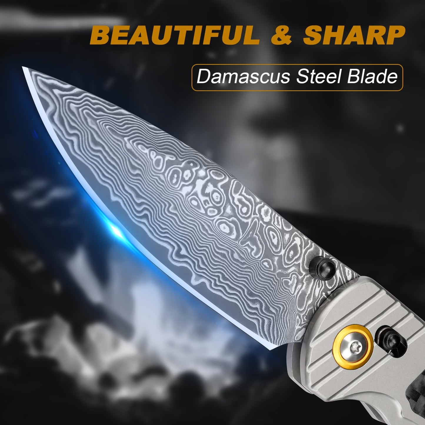 Zingbee Damascus Pocket Knife for Men Women, 3.15" Damascus Steel Blade Pocket Knives & Folding Knives with Carbon Fiber Overlay Handle