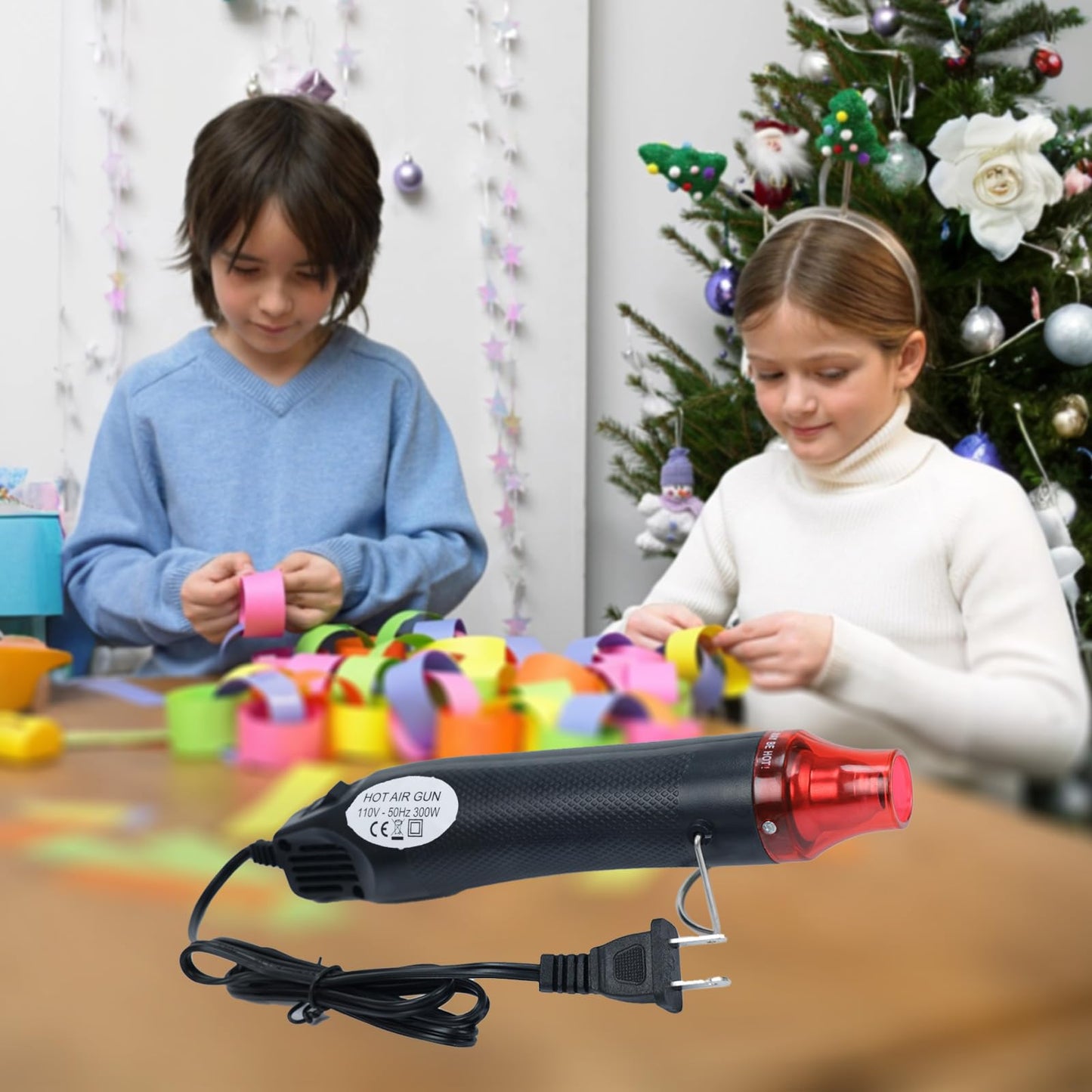 VortecSys Heat Gun for Crafting, 110V 300W Handed Hot Air Gun, 3.28FT Ultra-Long Cable Portable Heat Gun with Stand and Power Cord for Shrinking Wrapping PVC, DIY Embossing and Drying Paint (Black)