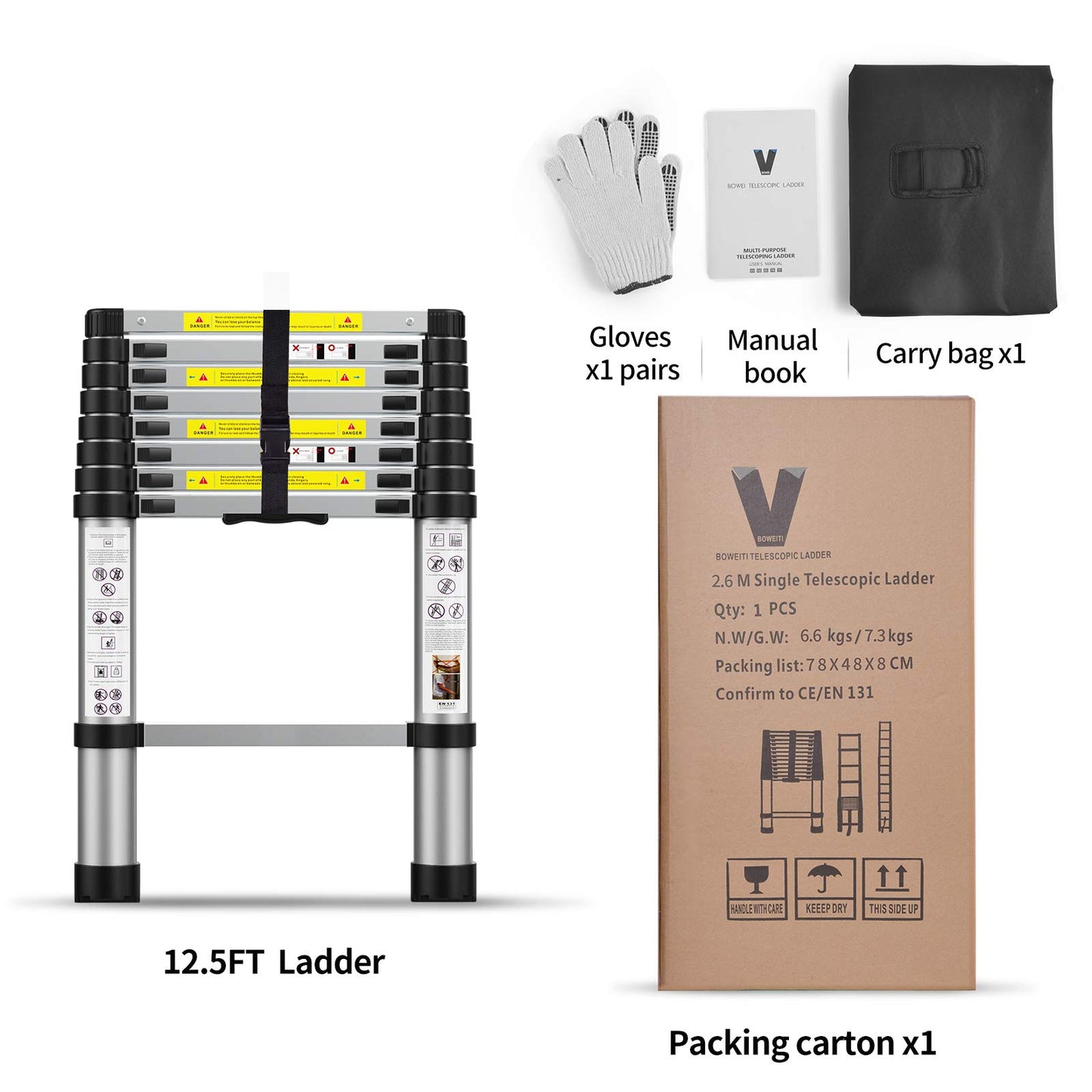 Telescoping Extension Ladder 8.5FT, Aluminum Telescopic Ladders with Carry Bag for Outdoor Indoor Use