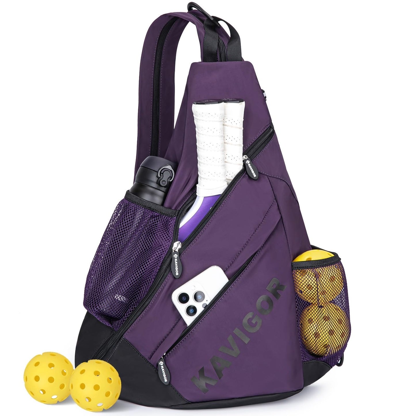 KAVIGOR Pickleball Sling Bag, Convertible Ultra-Light Backpack with Skin-Soft Fabric & Wet/Dry Pocket, Fits 4 Paddles + Gear