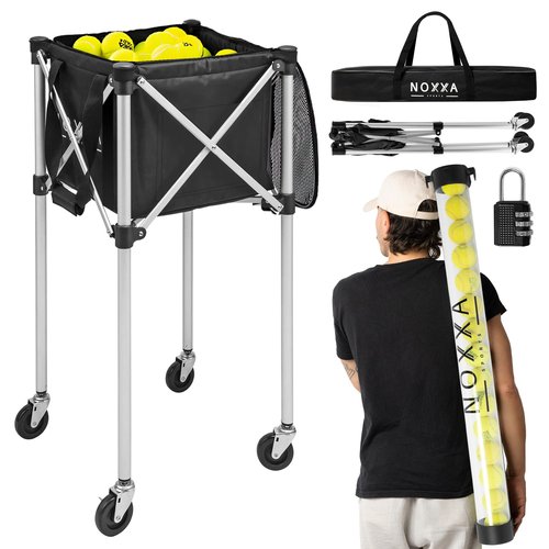NOXXA Tennis and Pickleball Ball Hopper with Pickup Tube – Pickleball Tennis Ball Basket with Wheels, 150 Tennis Ball or 120 Pickleball Ball Holder Capacity, Indoor and Outdoor