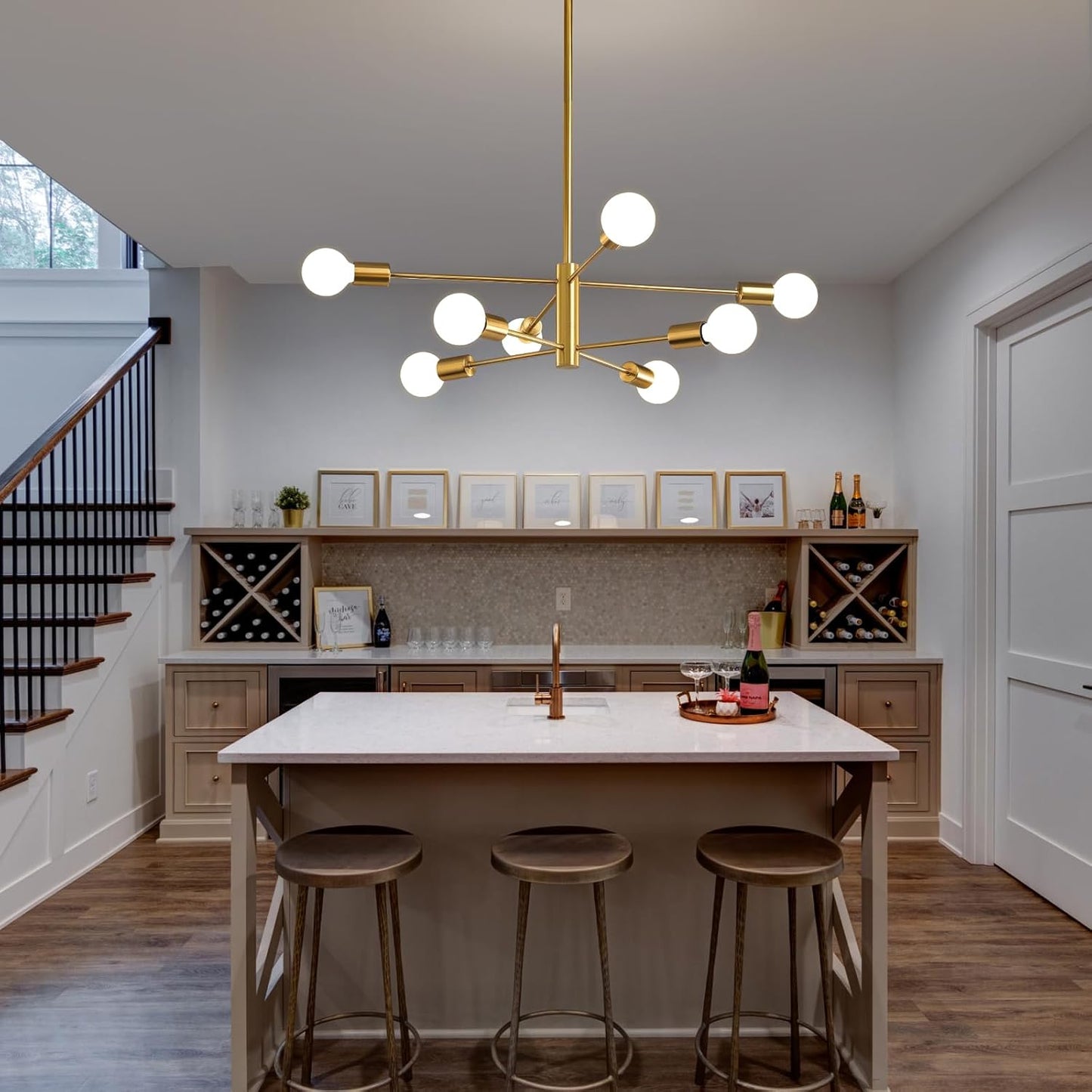 8-Light Gold Sputnik Chandelier - Modern Adjustable Ceiling Light for Dining Room, Kitchen & Foyer