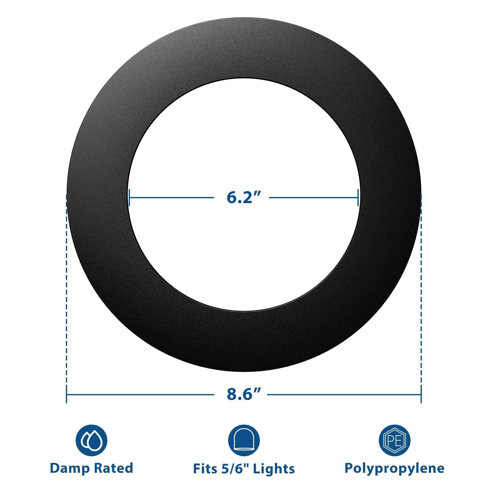 Amico 6 Pack Goof Rings for 6 Inch Recessed Lights, Can Light Trim Ring Cover, Outer Diameter 8.6-inch, Inner Diameter 6.2-inch, Durable Plastic Design, Black