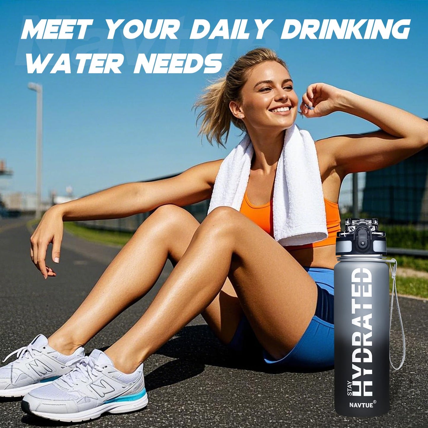 NAVTUE Water Bottle 16.9 oz Motivational Time Marker Tritan Bottle