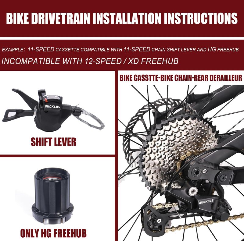 BUCKLOS 8/9/10/11/12 Speed Cassette Ultra-Light 11-25/28/32/34/36/40/42/46/50/52T Bike Cassette Fit Mountain Bike/Road Bike/XC/DH/AM,Compatible with Shimano Sram HG Hub Driver…