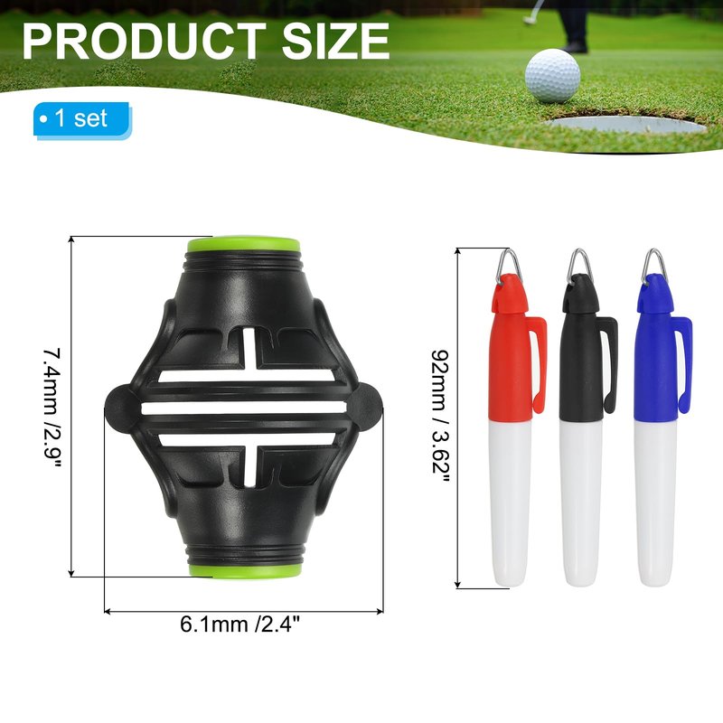 PATIKIL Golf Ball Marker Stencil 360 Degree Triple Track Golf Ball Alignment Marking Tool Line Drawing Marker with Marker Pens for Men Women, Black/Green