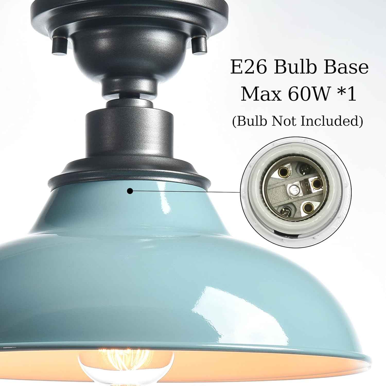12-Inch Farmhouse Semi Flush Mount Ceiling Light - Black Industrial Barn Fixture for Bedroom, Kitchen, Foyer