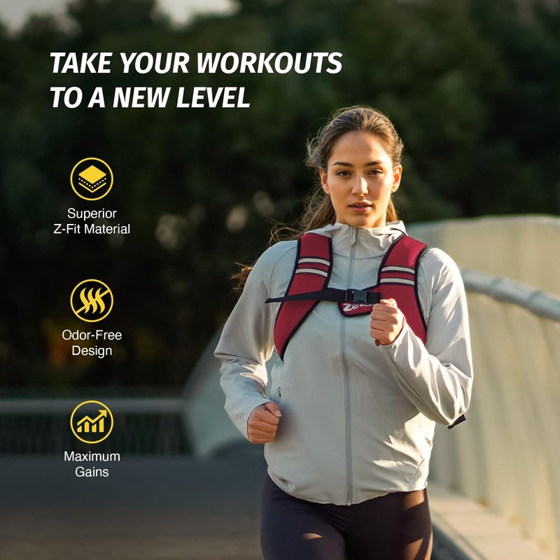 ZELUS Weighted Vest, Washable Z-Fit Soft Iron Weighted Vest for Women and Men, 5/10/15 lb Weight Vest with Reflective Strips & Adjustable Straps, Ultra Thin Weight Vest for Gym Strength Training (15lb) Red