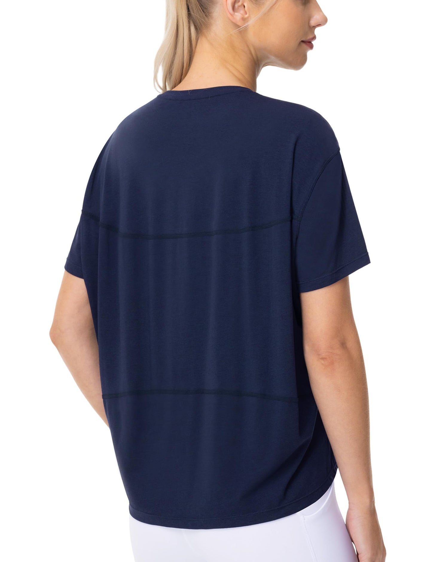 THE GYM PEOPLE Women's Short Sleeve Workout T-Shirts Back Loose Fit Running Yoga Tee Tops Navy Blue