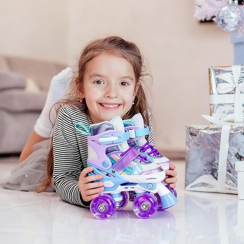 HISULIV Roller Skates for Kids Ages 5 6 8 12 Year Old 4 Size Adjustable Quad Roller Skates for Girls Boys Toddler with Light Up Wheels Best Children Gift for Beginners Indoor Outdoor Sports Purple