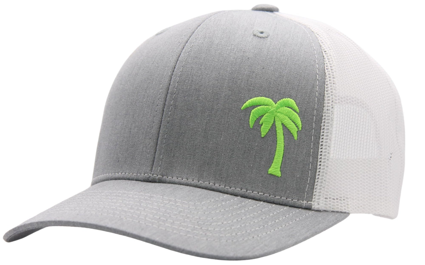 LINDO Trucker Hat [ Palm Tree - Heather White w/Green ]