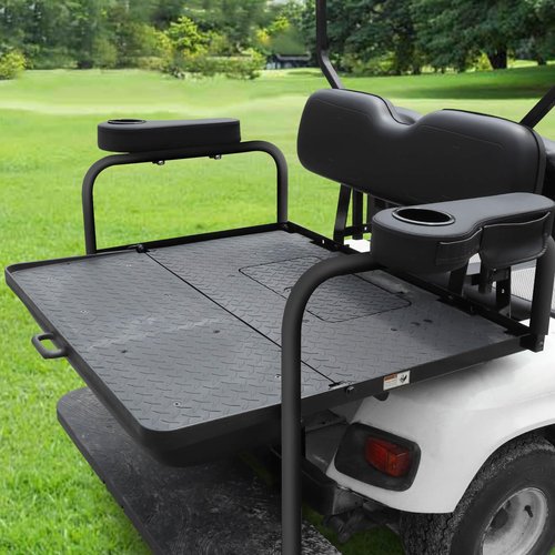LEAPGOMAX No Drilling Golf Cart Armrest with Cup Holder Phone Bag and Golf Tees Holder for Yamaha EZGO Club Car ICON i40 i40L i40FL i40F i60 i60L i60F i80/Advanced EV Golf Carts Black