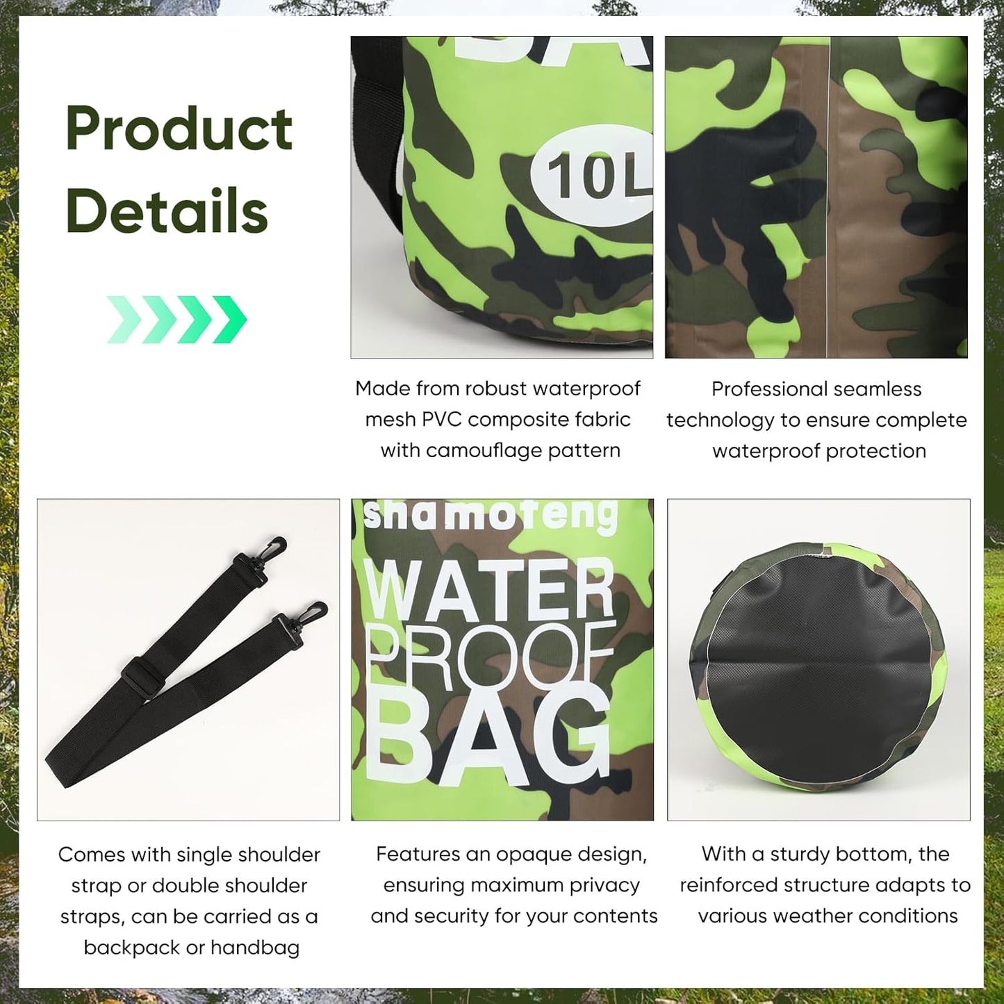 Skiennix Waterproof Dry Bag - Versatile Roll Top Storage Backpack with Phone Case & Collapsible Bottle | Green 5L