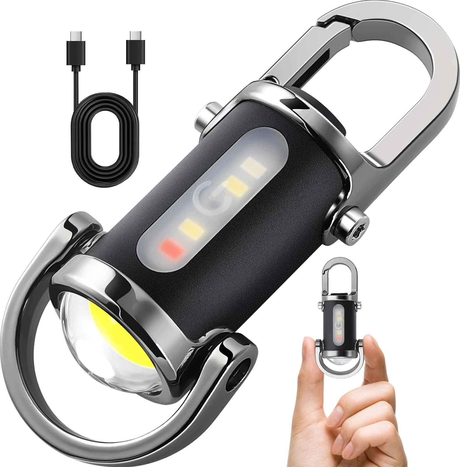 Ciwuzxs Rechargeable Keychain Flashlights, 800 Lumens EDC Mini Flashlights, COB Keychain Work Light Flashlights 7 Light Modes, Bright Mini Keychain Light for Walking, Searching and Hiking