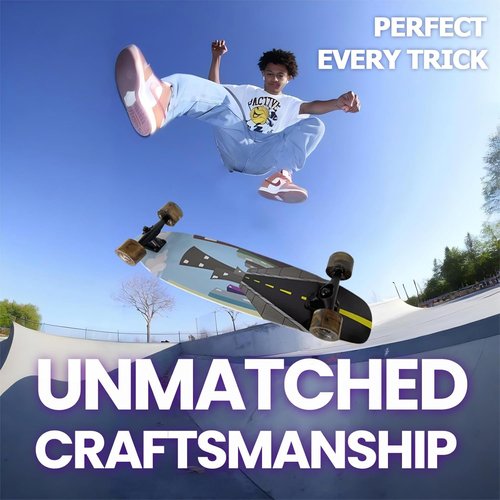 Abrazo 33x9.5 Pro Cruiser Skateboard for Kids Teens & Adults,Surfskate Board,7-Layer Canadian Maple Wood Double Kick Concave Deck,ABEC-9 Bearings,70mm Wheels,Aluminum Trucks