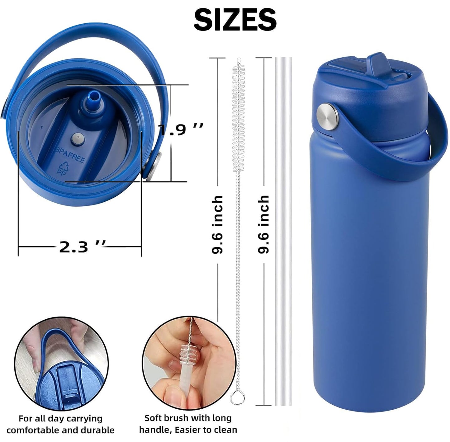LLCJYYCY Lids with Straw for Hydroflask Wide Mouth 20 32 40 oz, Flex Straw Lid Fit for Hydro Flask Sports Water Bottles, Flexible Handle Replacement Lid,BPA Free(Dark Blue)