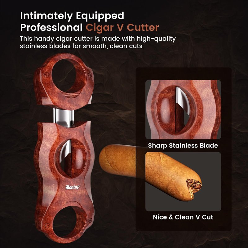 4-in-1 Torch Cigar Lighter, with Cigar V Cutter Set, Built-in Cigar Punch, Cigar Holder & Draw Enhancer, Cigar Accessories Gifts for Men, Dual Jet Flame Refillable Butane Lighters for Smoking, Travel