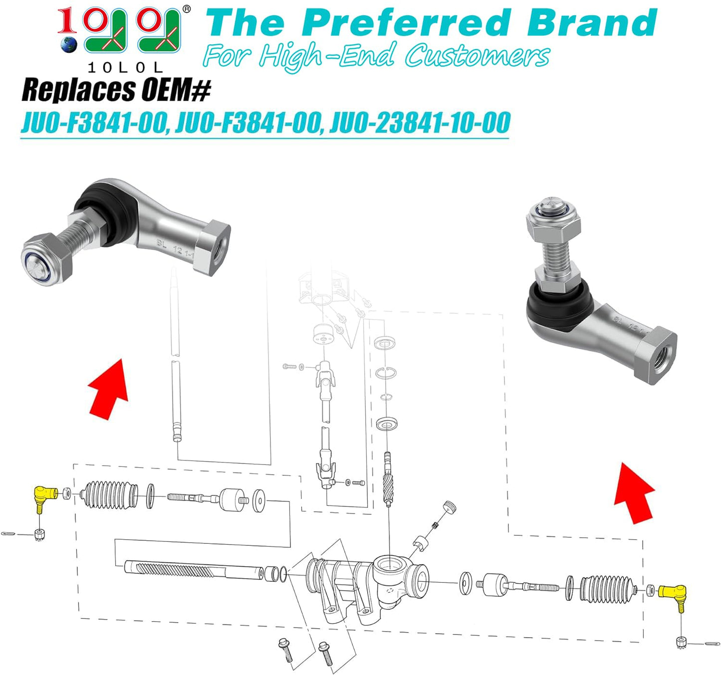 10L0L Golf Cart Outer Tie Rod End Ball Joint Kit for Yamaha G22, G27, G29 Drive Gas and Electric Golf Cart 2003-Up
