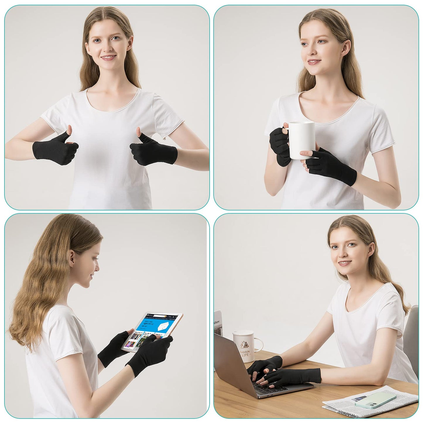 Cedcoe 2 Pairs Arthritis Gloves Fingerless Compression Gloves for Relieve Hand Pain, Rheumatoid, Osteoarthritis, Tendonitis, Carpal Tunnel for Women and Men to Daily Work (Black, Medium)