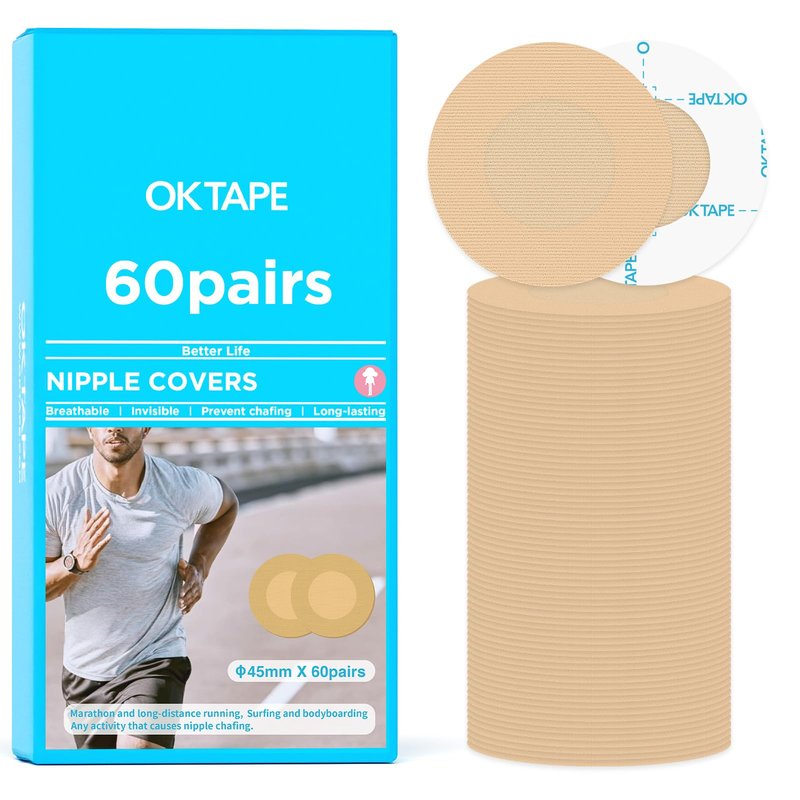 OK TAPE Nipple Covers for Men,120PCS,Beige,Nipple Pasties Chafe-Free Protection with Non-Adhesive Center,Nipple Pads Guards for Running,Daily and Business Meetings