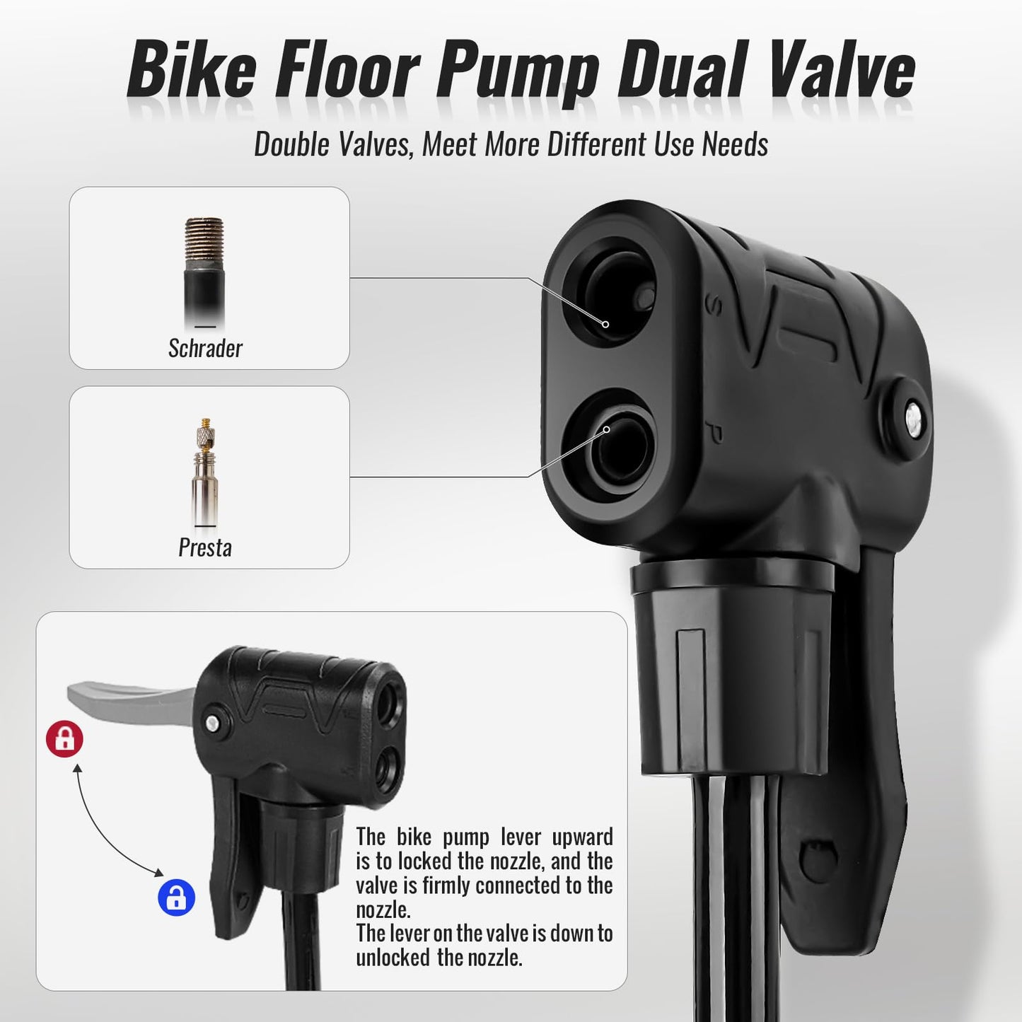 NUWAB Mini Bike Pump with Gauge, 10 Inch Portable Hand Bicycle Pump, 100PSI, Support Shrader and Presta, Fast Air Out Ball Pump, Work with All Bikes and Balls, Swimming Ring