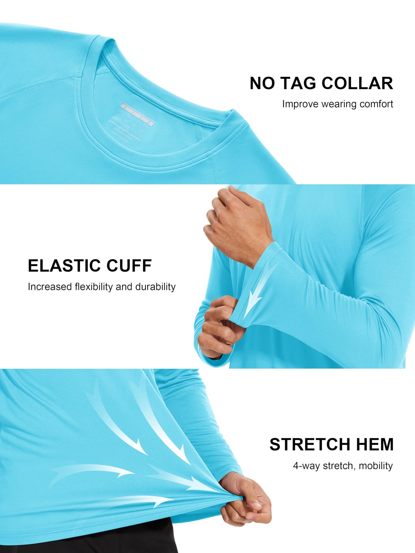 UPF 50 Sun Protection Shirts for Men - Long Sleeve UV Protection Quick Dry Athletic Hiking Shirts - Ice Blue
