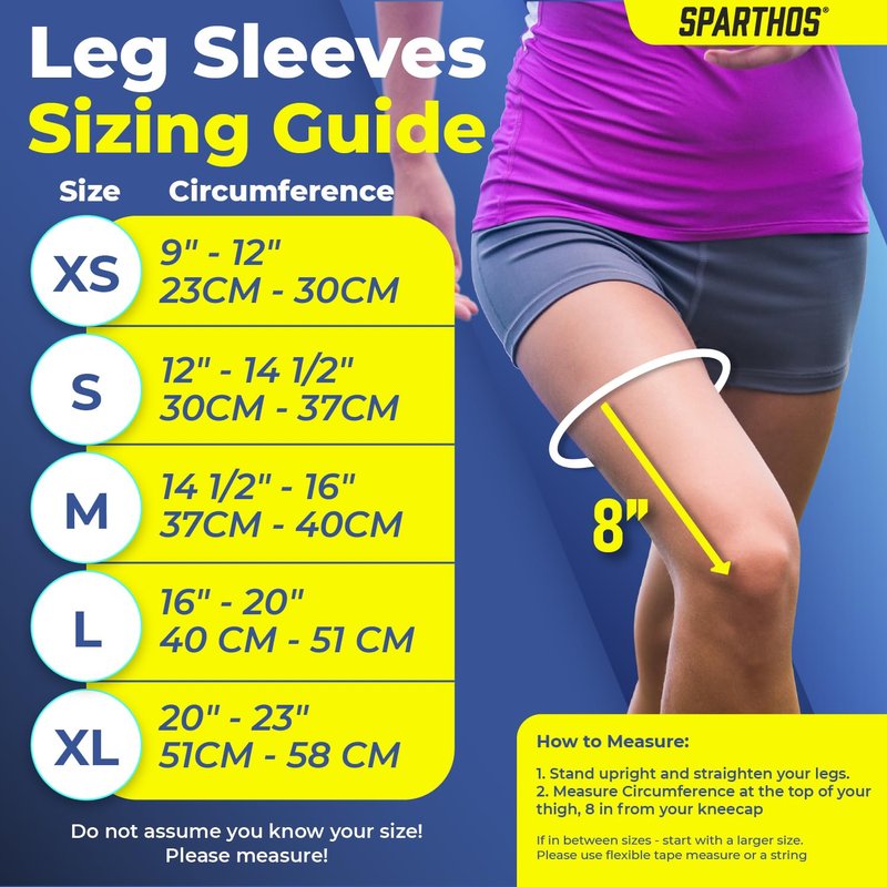 Sparthos Full Leg Compression Sleeves - Brace for Calf, Knee and Thigh, Recovery, Support Pain Relief for Sports Shin Splint Arthritis Patella MCL Acl Tendon - Anti Slip - Mens and Womens (Black-L)