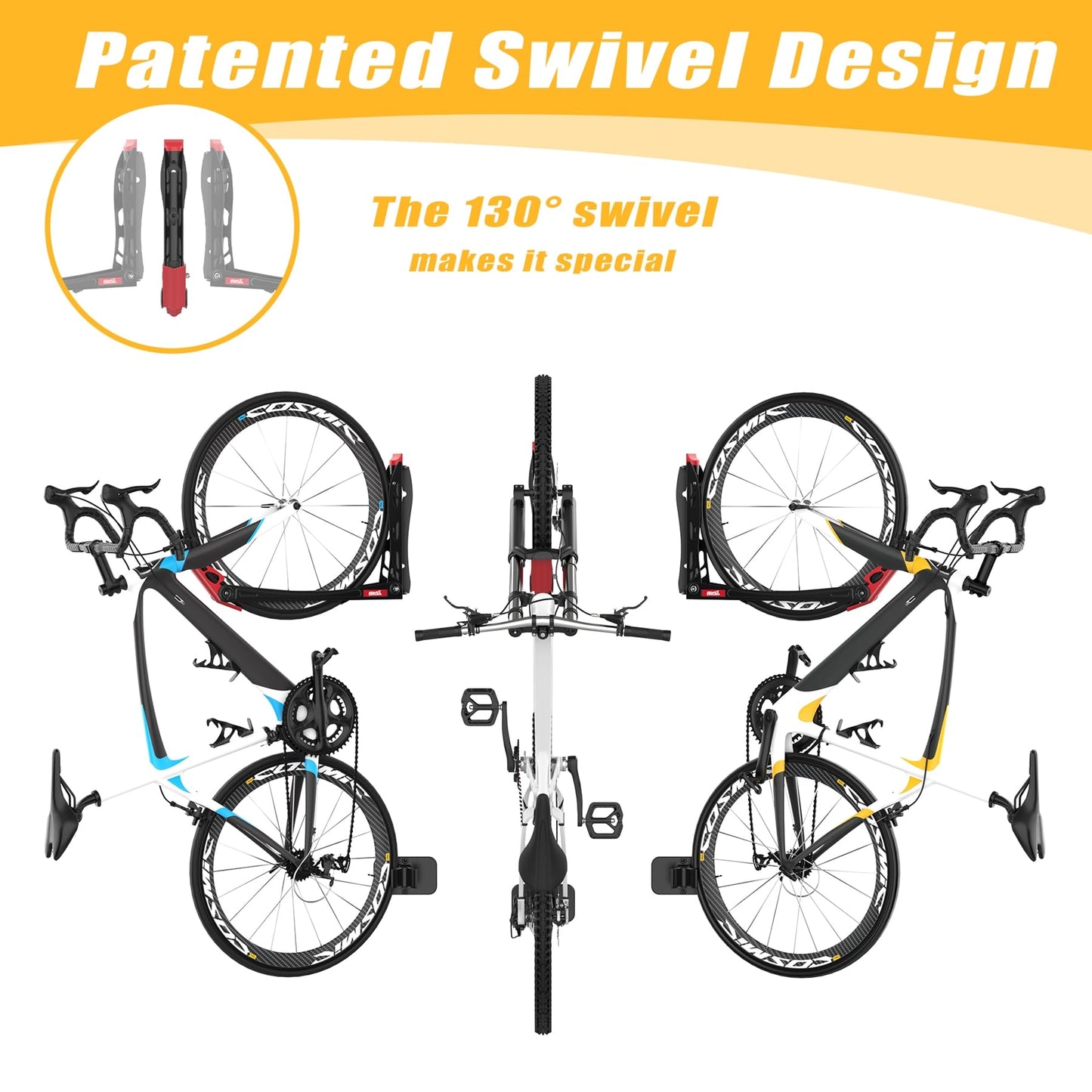 TORACK BIKEPAL No Lift Swivel Bike Rack, Space Saving Vertical Wall Mount Bike Holder for Garage Storage (1 Pack)