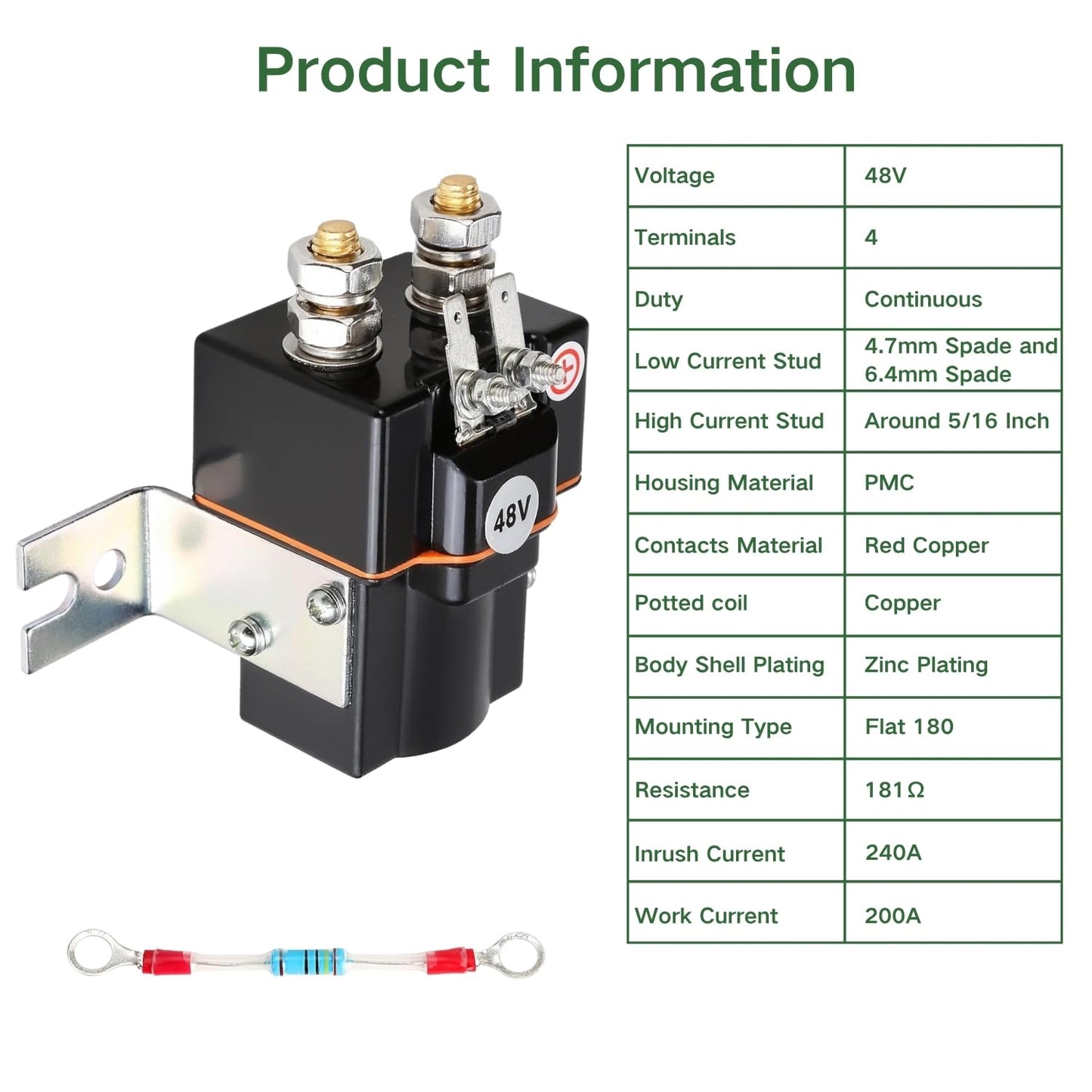 Alfametrix 48V Golf Cart Solenoid,Club Car Solenoid 4 Terminal Solenoid Coil for Club Car 1995-up DS & Precedent 2000-up Electric Golf Cart with Resistor Replace OEM# 101908701 102774701