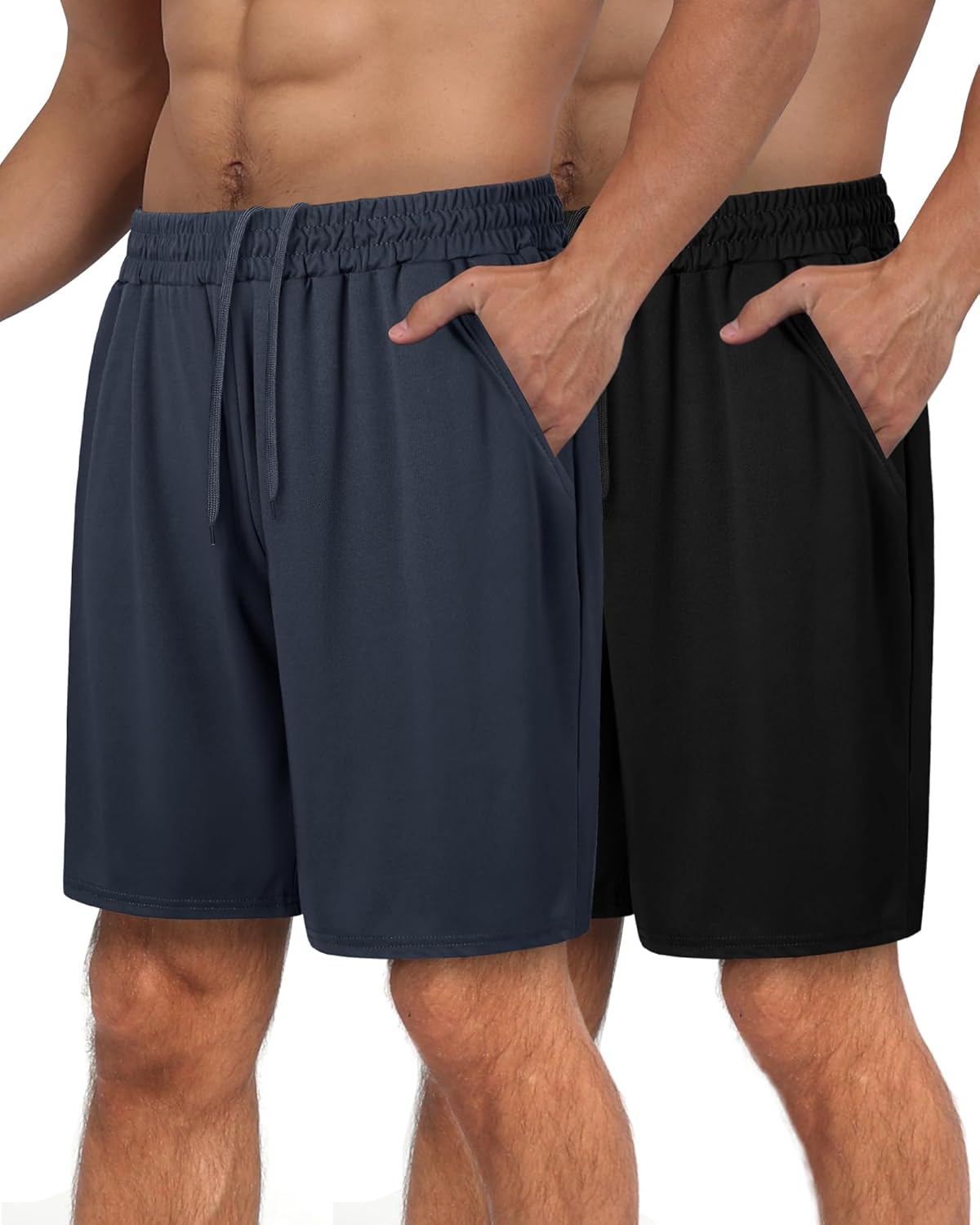 Skiennix Men's Athletic Shorts - Quick-Dry Workout & Basketball Shorts | 6 Pack, Black with Pockets
